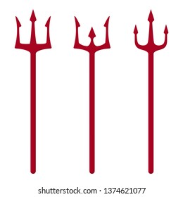 Set of red tridents isolated on white background. Devil, neptune tridents. Cartoon style. Clean and modern vector illustration for design, web.