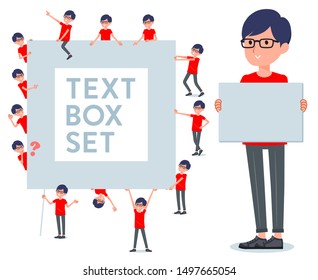 A set of red T-shirt man with a message board.Since each is divided, you can move it freely.It's vector art so it's easy to edit.
