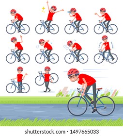 A set of red T-shirt man on a road bike.There is an action that is enjoying.It's vector art so it's easy to edit.
