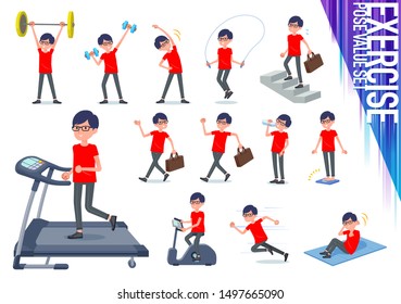 A set of red T-shirt man on exercise and sports.There are various actions to move the body healthy.It's vector art so it's easy to edit.
