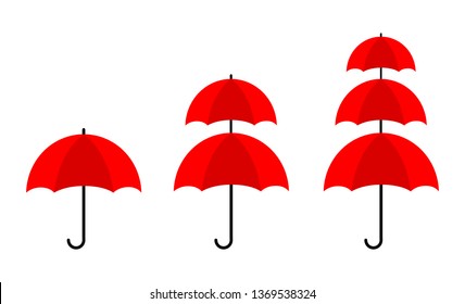 set of red umbrellas. UV sun protection icon isolated on white background. vector illustration