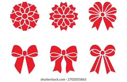 Conjunto de Navidades de cinta de arcos de Vector rojo decoraciones festivas. Aislado en el fondo blanco