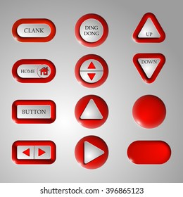 Set of red vector buttons on a metal background
