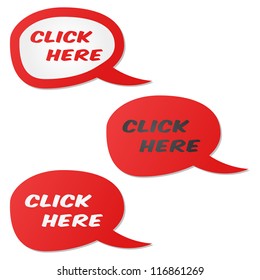 Set of red vector click here bubbles