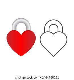 Set of red vector closed locks in the form of heart. Flat icon isolated on white background