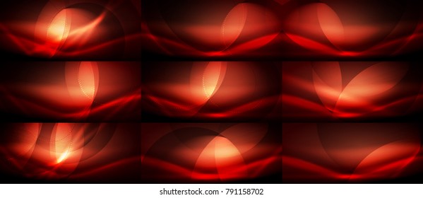 Set of red vector color neon flowing wave abstract backgrounds