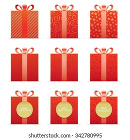 Set of red vector gift boxes. Christmas collection.