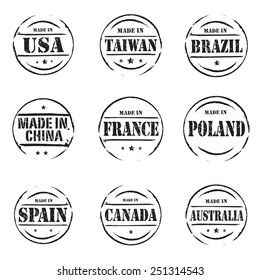 Set of red vector grunge stamps MADE IN