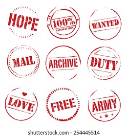 Set of red vector grunge stamps