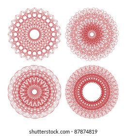 Set of red vector guilloche element for certificate, money design