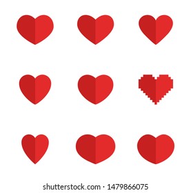 set of red vector heart symbols, heart icons in flat for valentine day