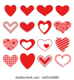 Set of red vector hearts icons.