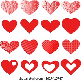 Set of red vector hearts icons.
