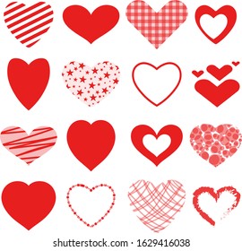 Set of red vector hearts icons.