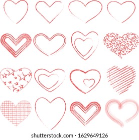 Set of red vector hearts icons.