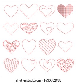 Set of red vector hearts icons. Neatly made.