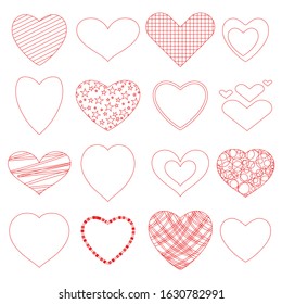 Set of red vector hearts icons. Neatly made.