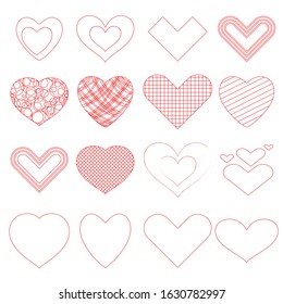 Set of red vector hearts icons. Neatly made.