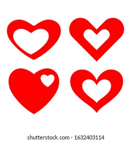 Set of red vector hearts icons neatly made.
