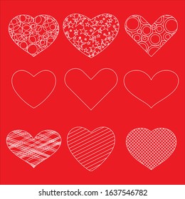 Set of red vector hearts icons neatly made.