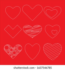 Set of red vector hearts icons neatly made.