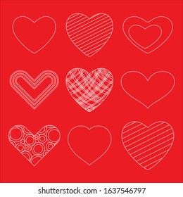 Set of red vector hearts icons neatly made.