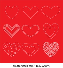 Set of red vector hearts icons neatly made.