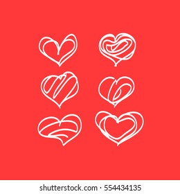 Set of red vector hearts icons.