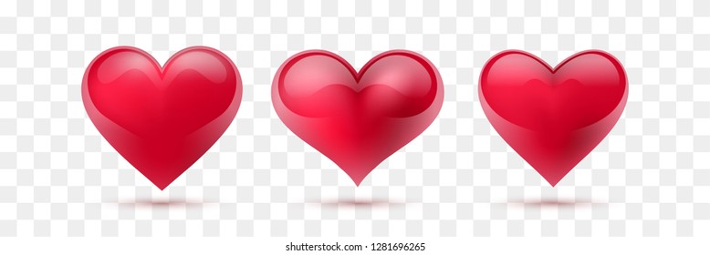Set of red vector hearts. Vector illustration. Red realistic heart, isolated. - Vector