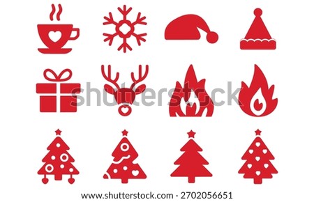 Set of red vector ornaments for Christmas holidays.