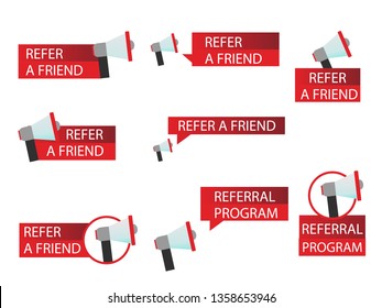 Set of Red vector referral badges with megaphone