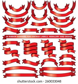 Set of red vector ribbon banners
