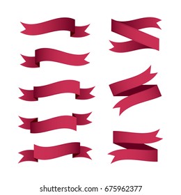 Set of red vector ribbons on white background