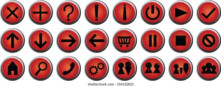 A set of red vector round and shiny web buttons