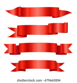 Set of red vector shiny ribbon banners for your text isolated on white background