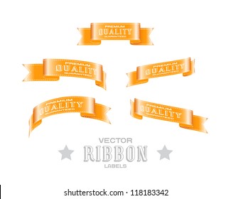 A set of red vector silky ribbon tags "Premium Quality Guaranteed"