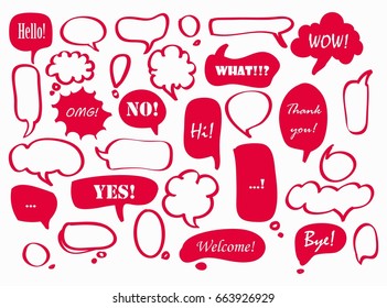 Set of red vector speech bubbles, frames with some text