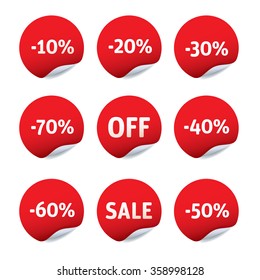 Set of red vector stickers - OFF, SALE