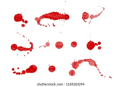 Set of red vector watercolor spots and splashes.