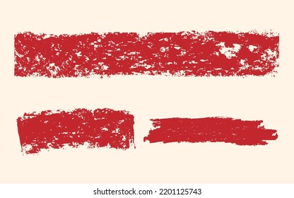 Set of red vector wax crayon strokes bars isolated on white background, Vector hand painting brush chalk texture design elements