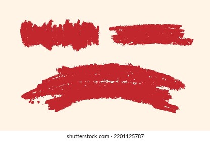 Set of red vector wax crayon strokes isolated on white background, Vector hand painting brush texture chalk design elements