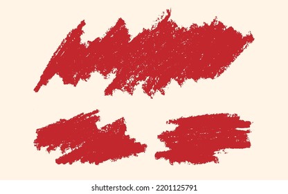 Set Of Red Vector Wax Crayon Strokes Isolated On White Background, Vector Hand Painting Brush Chalk Texture Design Elements