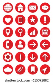 Set of red vector web icons for websites emails and mobile applications