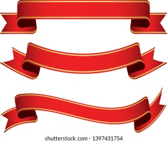 set of red vintage ribbon banners