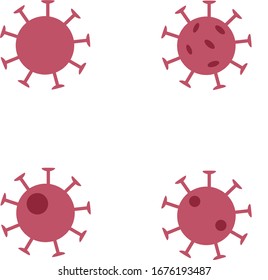 A set of red viruses with different indentations on the surface.