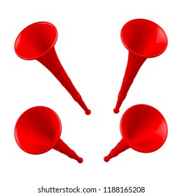 A set of red vuvuzel. Vuvuzels isolated on a white background. Vector illustration