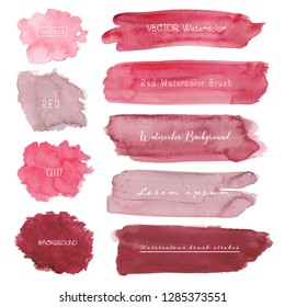 Set of red watercolor background, Brush stroke logo, Vector illustration.