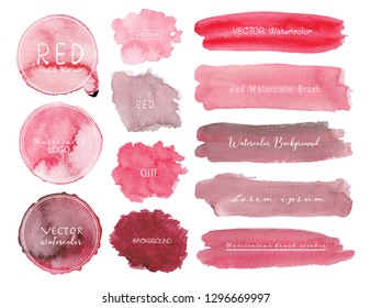 Set of red watercolor background, Brush stroke logo, Vector illustration.
