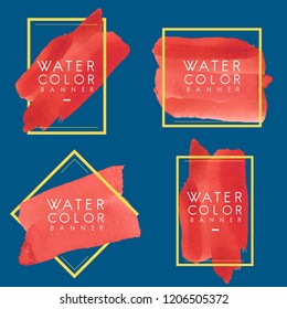Set of red watercolor banner design vector