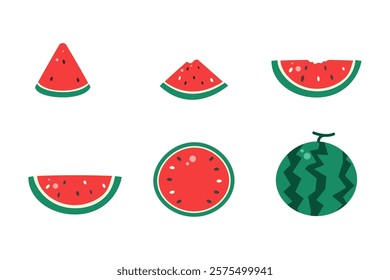 Set of red watermelon icons without outline.